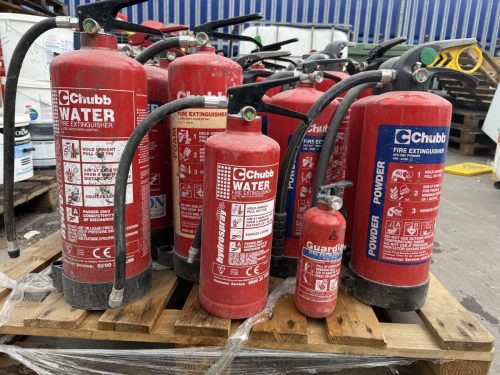 Pallet-of-old-fire-extinguishers